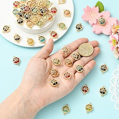 40Pcs 8 Colors Glass Flat Round with Tree of Life Links Connector Charms&nbsp;GLAA-YW0005-51