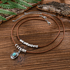 1 Set Alloy Pave Synthetic Turquoise Pendant Double Layer Cord Necklaces&nbsp;NJEW-CL0001-09A