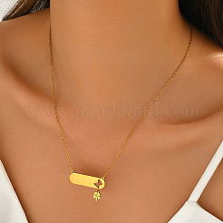 201 Stainless Steel Oval Tag Hollow Heart Clover Pendant Necklaces for Women&nbsp;TS8934