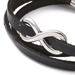 Leather Cord Triple Layered Wrap Bracelet with 304 Stainless Steel Magnetic Clasps&nbsp;BJEW-P275-20P