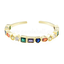 Cubic Zirconia Geometry Open Cuff Bangle&nbsp;BJEW-N012-044