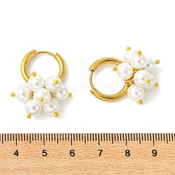 Round Shell Pearl Bead Cluster Huggie Hoop Earrings&nbsp;EJEW-JE07146
