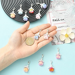 12Pcs 6 Colors Glass Pearl & Alloy Pendant Decorations&nbsp;HJEW-YW00350