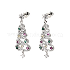 Christmas Trees Brass Micro Pave Cubic Zirconia Dangle Stud Earrings&nbsp;EJEW-C165-01P