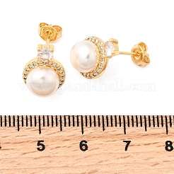 Round Brass Micro Pave Clear Cubic Zirconia Stud Earrings&nbsp;EJEW-A135-26G
