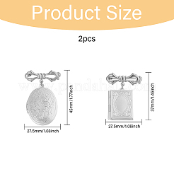 2Pcs 2 Styles Brass Locket Pendants Brooches&nbsp;JEWB-CA00003