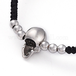Skull Adjustable Brass Nylon Thread Braided Bracelets&nbsp;BJEW-JB04984-03