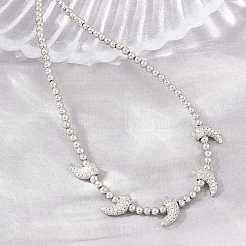 Brass Micro Pave Clear Cubic Zirconia Hot Pepper and Round Beaded Necklaces&nbsp;KK-CBA4547-15P