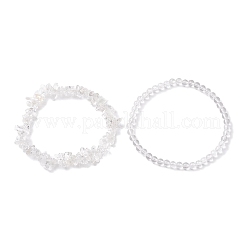 Chip & Round Natural Quartz Crystal Beaded Stretch Bracelets&nbsp;BJEW-JB10189-01