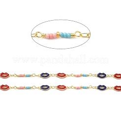 Handmade Brass Enamel Lip Link Chains&nbsp;CHC-M024-26G-01