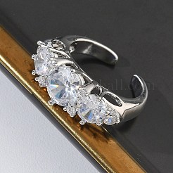 Brass Micro Pave Cubic Zirconia Cuff Open Rings for Women&nbsp;RJEW-L343-07P-02