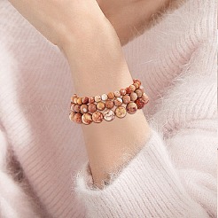 3Pcs 3 Size Natural Imperial Jasper Round Beaded Stretch Bracelets Set&nbsp;BJEW-SW00064-29
