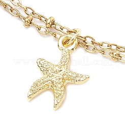 Alloy Starfish Charm 304 Stainless Steel Satellite Chain Double Strand Anklets for Women&nbsp;AJEW-AN00756