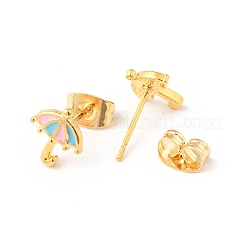 Colorful Enamel Tiny Umbrella Stud Earrings with 316 Stainless Steel Pins for Women&nbsp;EJEW-J043-09G