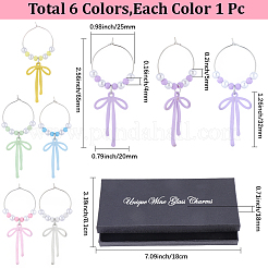 6Pcs 6 Colors Alloy Enamel Bowknot Glass Seed Beaded Wine Glass Charms&nbsp;AJEW-SC00076