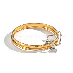 304 Stainless Steel Textured 3-Strand Bangle Sets with Heart Links&nbsp;QJ5292