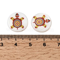 Ocean Printed Natural Freshwater Shell Flat Round Beads&nbsp;SHEL-A006-13D