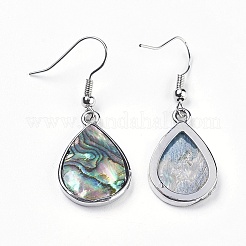 Teardrop Platinum Tone Brass Natural Paua Shell Dangle Earrings&nbsp;EJEW-M060-08-01