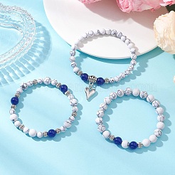 Adjustable Natural & Dyed Malaysia Jade and Synthetic Howlite Stretch Bracelets&nbsp;BJEW-JB13029