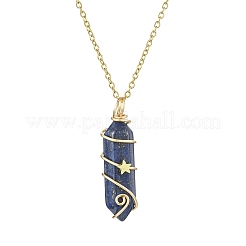 Natural Mixed Gemstone Faceted Bullet Shape Copper Wire Star Wrapped Pendant Necklaces&nbsp;NJEW-JN05024-01