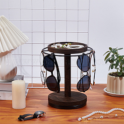 Iron Rotating Eyeglass Holder Stand with Wood Tray and Base&nbsp;AJEW-WH0695-248