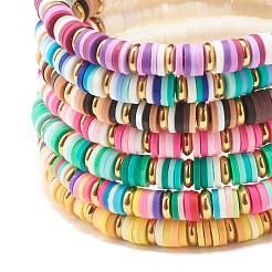 Synthetic Hematite & Polymer Clay Heishi Beads Stretch Bracelets Set&nbsp;BJEW-JB07405
