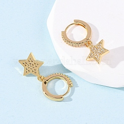 Star Brass Micro Pave Clear Cubic Zirconia Hoop Earrings&nbsp;EJEW-F384-04G