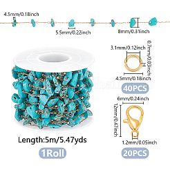 DIY Brass Synthetic Turquoise Chips Beaded Cable Chains Bracelets/Necklaces Making Kits&nbsp;DIY-UN0007-47