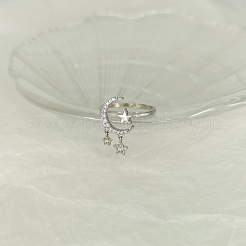 Star & Moon Rhodium Plated 925 Sterling Silver Micro Pave Clear Cubic Zirconia Cuff Rings&nbsp;FS-WGB6FCD-01