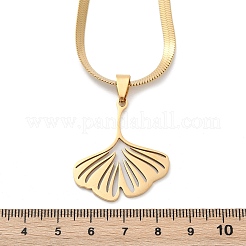 Ginkgo Leaf 201 Stainless Steel Herringbone Chains Pendant Necklaces&nbsp;NJEW-K253-36G