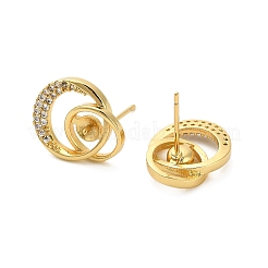 Flat Round Brass Micro Pave Clear Cubic Zirconia Stud Earring Findings&nbsp;KK-D102-09G