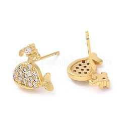Rack Plating Brass Whale Stud Earrings with Cubic Zirconia&nbsp;EJEW-D061-42G