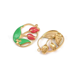 304 Stainless Steel Red and Green Enamel Tulip Pendants&nbsp;STAS-P410-27G