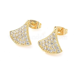 Fan Brass Micro Pave Clear Cubic Zirconia Stud Earrings&nbsp;EJEW-Z144-16G
