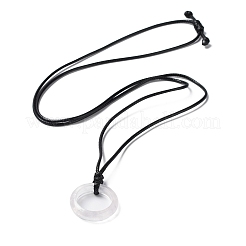 Natural Rose Quartz Ring Pendant Necklace with Waxed Cords&nbsp;NJEW-R262-01A-08