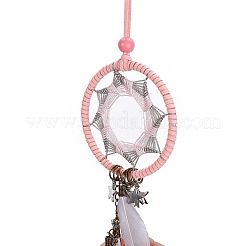 Handmade Round Leather Woven Net/Web with Feather Wall Hanging Decoration&nbsp;LS-HJEW-G015-03