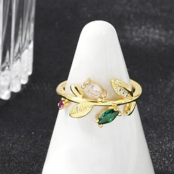 Brass Micro Pave Cubic Zirconia Cuff Rings for Women&nbsp;RJEW-S400-05G