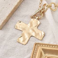 Alloy Textured Cross Pendant Ring Link Chain Necklaces for Women&nbsp;LS-NJEW-B120-03