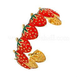 304 Stainless Steel Enamel Red Strawberry Open Cuff Bangles for Women&nbsp;WG62D08-01