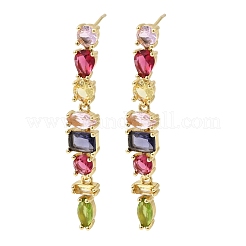Rectangle Brass Micro Pave Cubic Zirconia Dangle Stud Earrings&nbsp;EJEW-Z153-01G-02