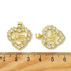 Mother's Day Brass Micro Pave Clear Cubic Zirconia Pendants&nbsp;KK-H472-08G-01