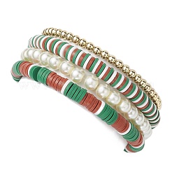4Pcs 4 Style Polymer Clay Stretch Bracelets Set&nbsp;BJEW-TA00496