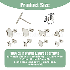 160Pcs 8 Style 304 Stainless Steel Stud Earring Settings&nbsp;STAS-DC0014-79