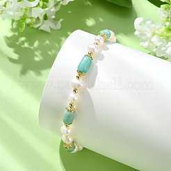 Adjustable Natural Amazonite& Cultured Freshwater Pearls Beads  Slider Bracelets for Women&nbsp;BJEW-JB14030-01