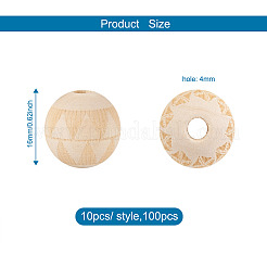 100Pcs 10 Style Unfinished Natural Wood European Beads&nbsp;WOOD-TA0001-55