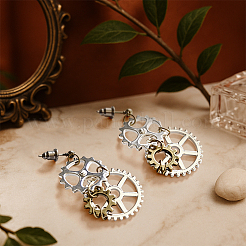 2 Pairs Alloy Toothed Wheel Dangle Stud Earrings&nbsp;EJEW-HY0001-19A