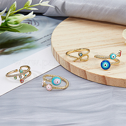 4Pcs 4 Styles Colorful Enamel Evil Eye Open Cuff Rings with Clear Cubic Zirconia&nbsp;RJEW-FI0001-07