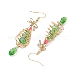 Christmas Tree with Bowknot Brass Wired Glass Dangle Earrings&nbsp;EJEW-JE06125