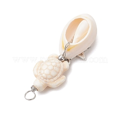 5Pcs 5 Styles Natural Cowrie Shell & Dyed Synthetic Turquoise Turtle Copper Wire Wrapped Pendants&nbsp;PALLOY-JF04034-03