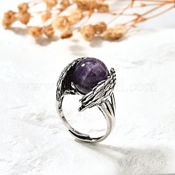 Natural Amethyst Wings Adjustable Rings&nbsp;RJEW-K241-04AS-08